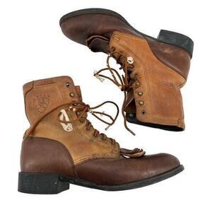 Ariat men’s Heritage Lacer Boots Sz 11.5 Two Tone Brown Leather Western Distress